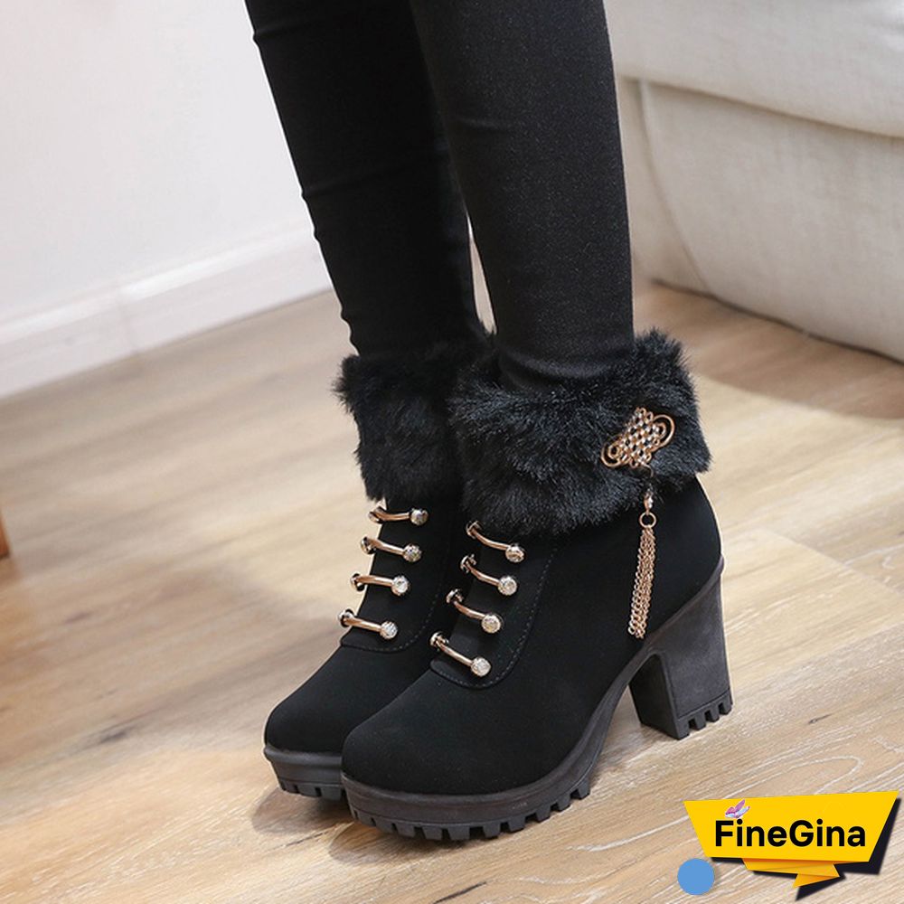 Fashion Women's Platform Boots Autumn and Winter Warm Snow Boots Women's Casual High-heeled Ankle Boots