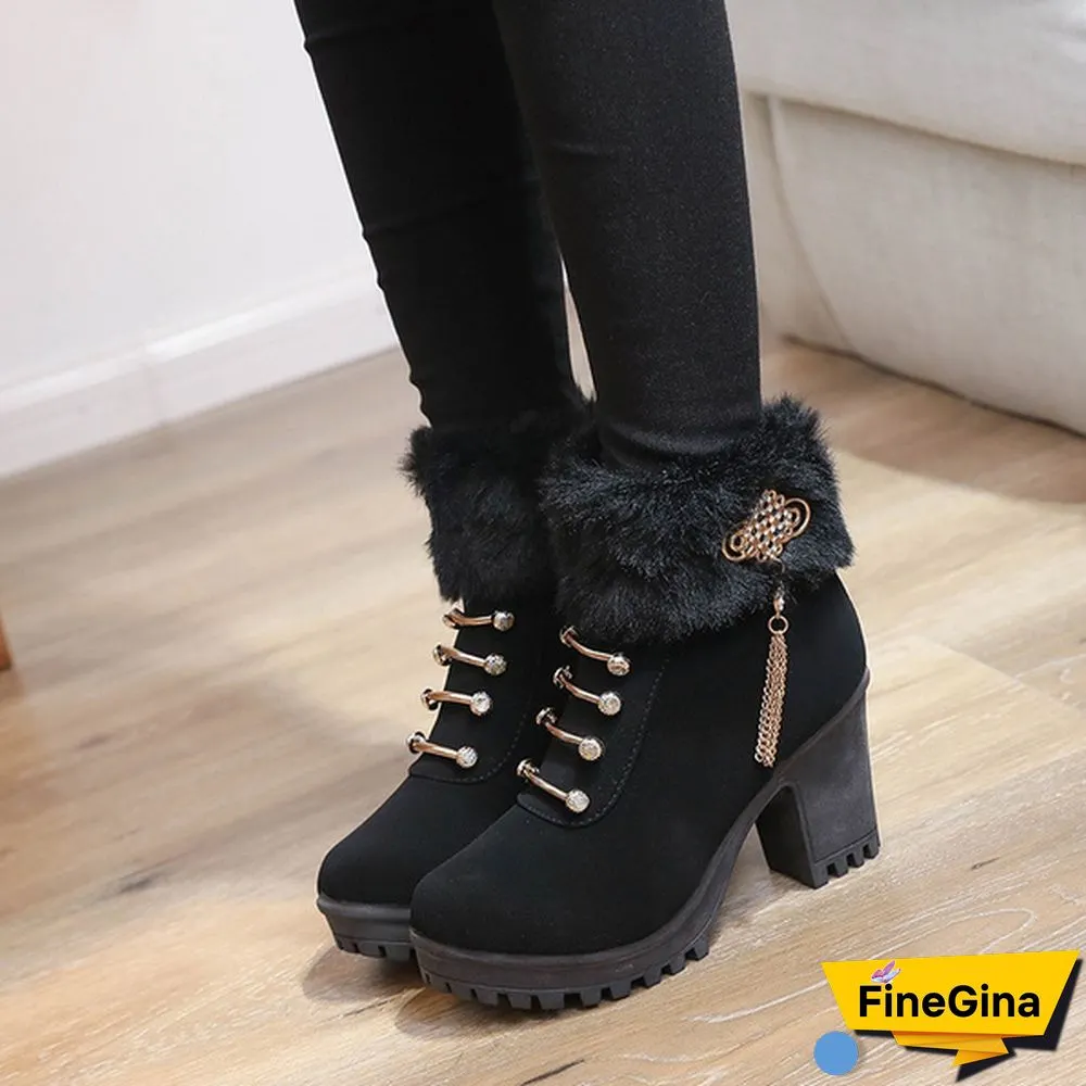 Fashion Women's Platform Boots Autumn and Winter Warm Snow Boots Women's Casual High-heeled Ankle Boots