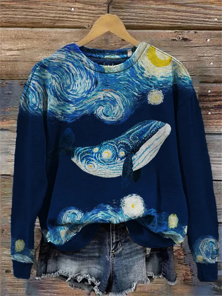 Starry Night Inspired Whale Art Sweatshirt
