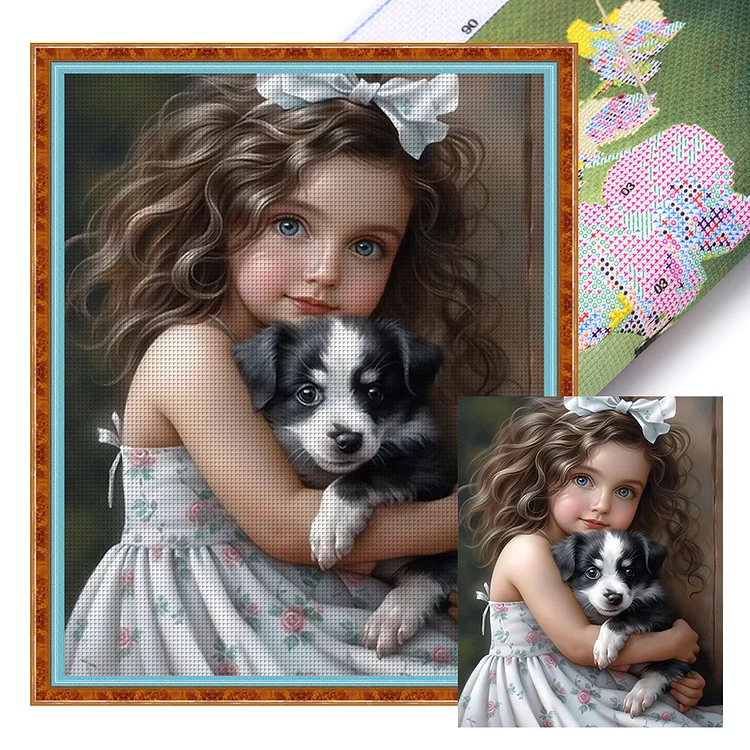 Little Girl And Puppy 11CT Stamped Cross Stitch 40*50CM