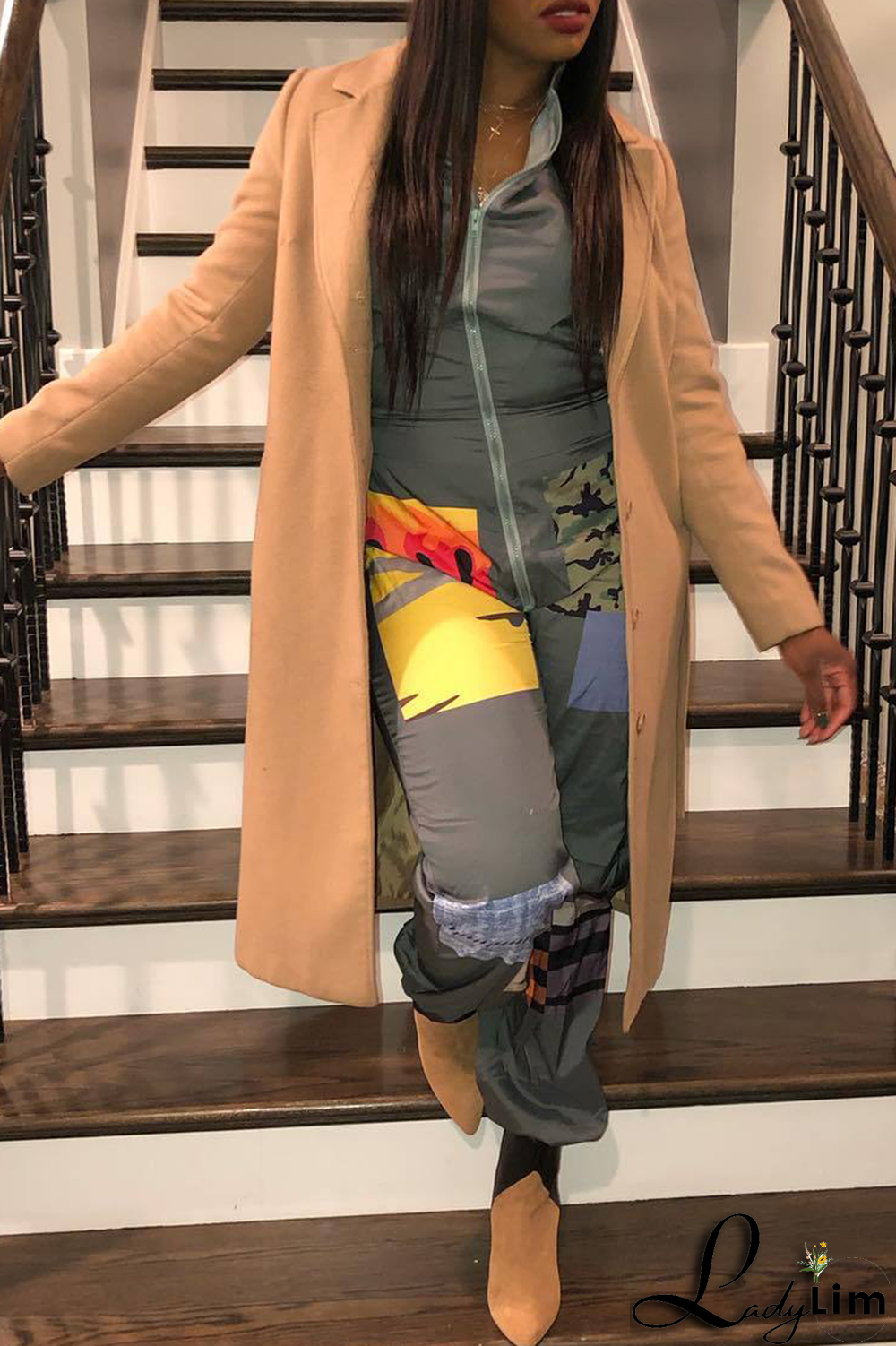Black Sexy Patchwork Colorblock Printing O Neck Jumpsuits