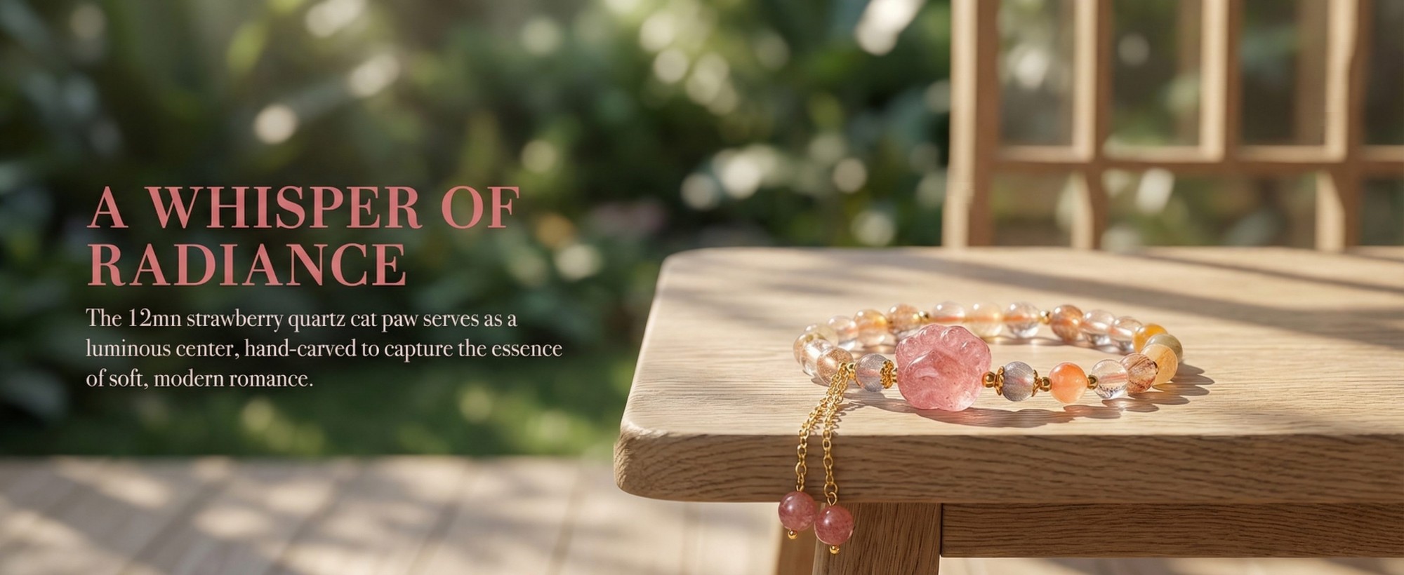 Strawberry Quartz Cat Paw with Color Rutilated Quartz Bracelet