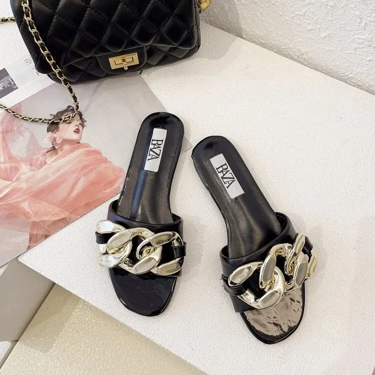 2021 summer Pu Rubber Slippers Sequin Fashion Low Heel Flat Slippers Cheap and Fine sandals for women 2021 za shoes 2021