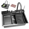 [US Local Warehouse] Stainless Steel Kitchen Sink with Pull-Out Swivel Faucet Double Waterfall Sinks