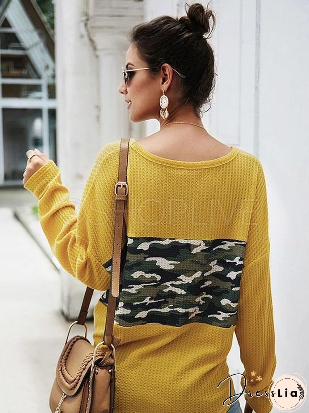 Camouflage Stitching V-neck Knit Sweater