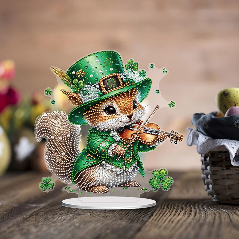 DIY Acrylic St. Patricks Day Squirrel Special Shape Diamond Painting Tabletop Ornament Creative Home Decor & Gift Idea for Adults - Relaxing Craft Activity