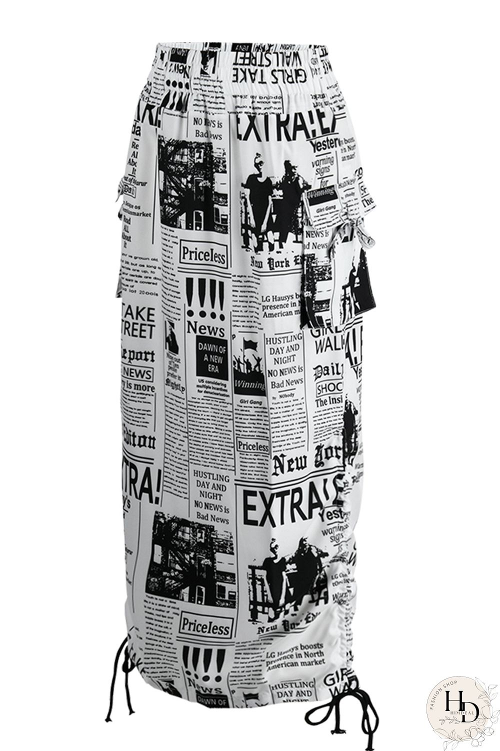 Black White Fashion Casual Print Basic Regular High Waist Conventional Full Print Bottoms