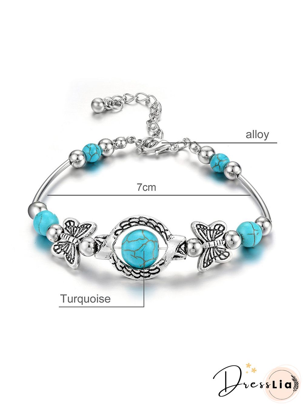 Vintage Alloy Butterfly Turquoise Bracelet