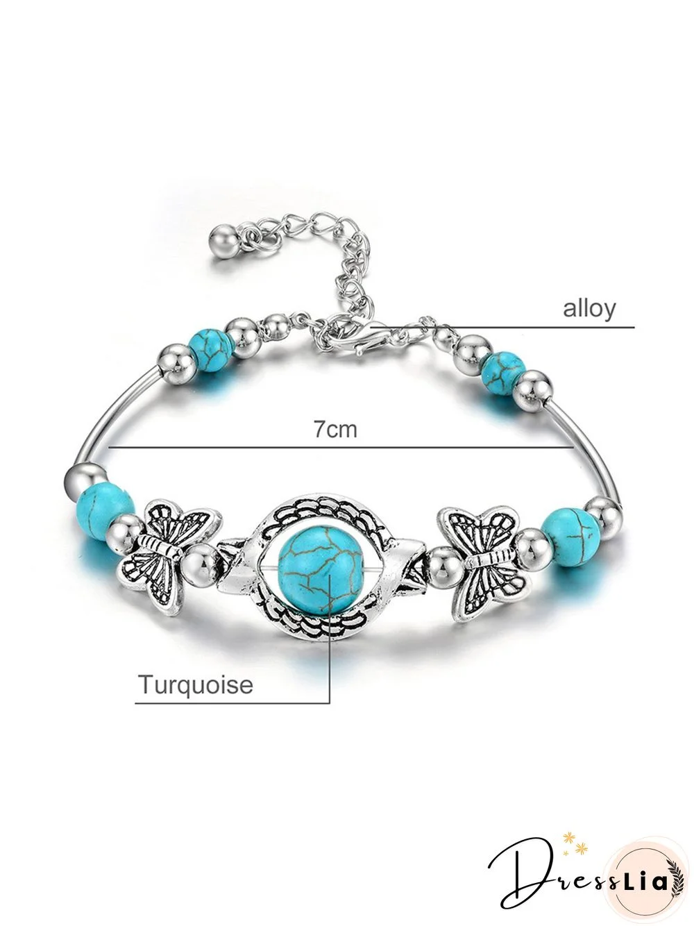 Vintage Alloy Butterfly Turquoise Bracelet