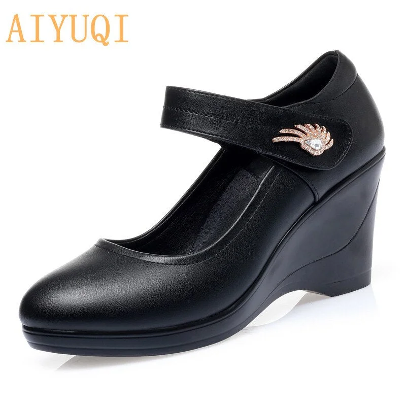 AIYUQI Women's Shoes Platform Wedge 2021 New Women's Autumn Shoes High Heel Fashion Mid-aged Shallow Mouth Mother Shoes