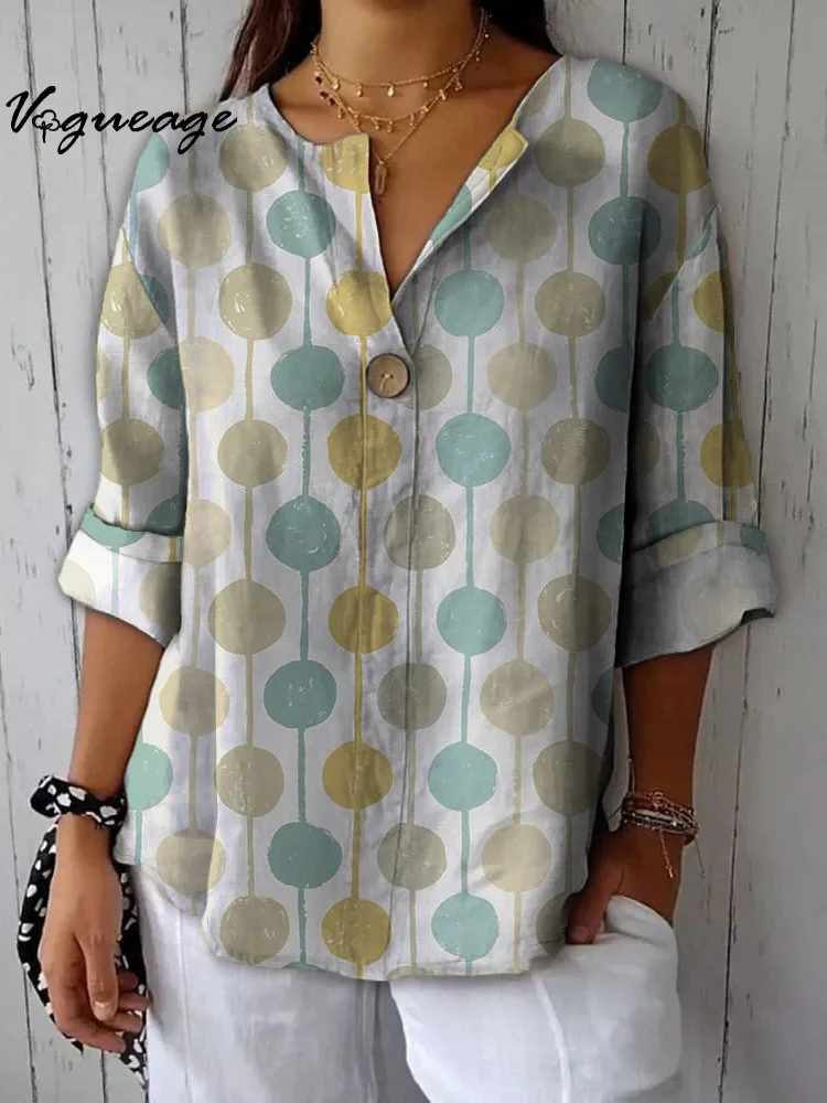 Fashionable And Elegant Colorful Dots Printed Cotton And Linen Shirt