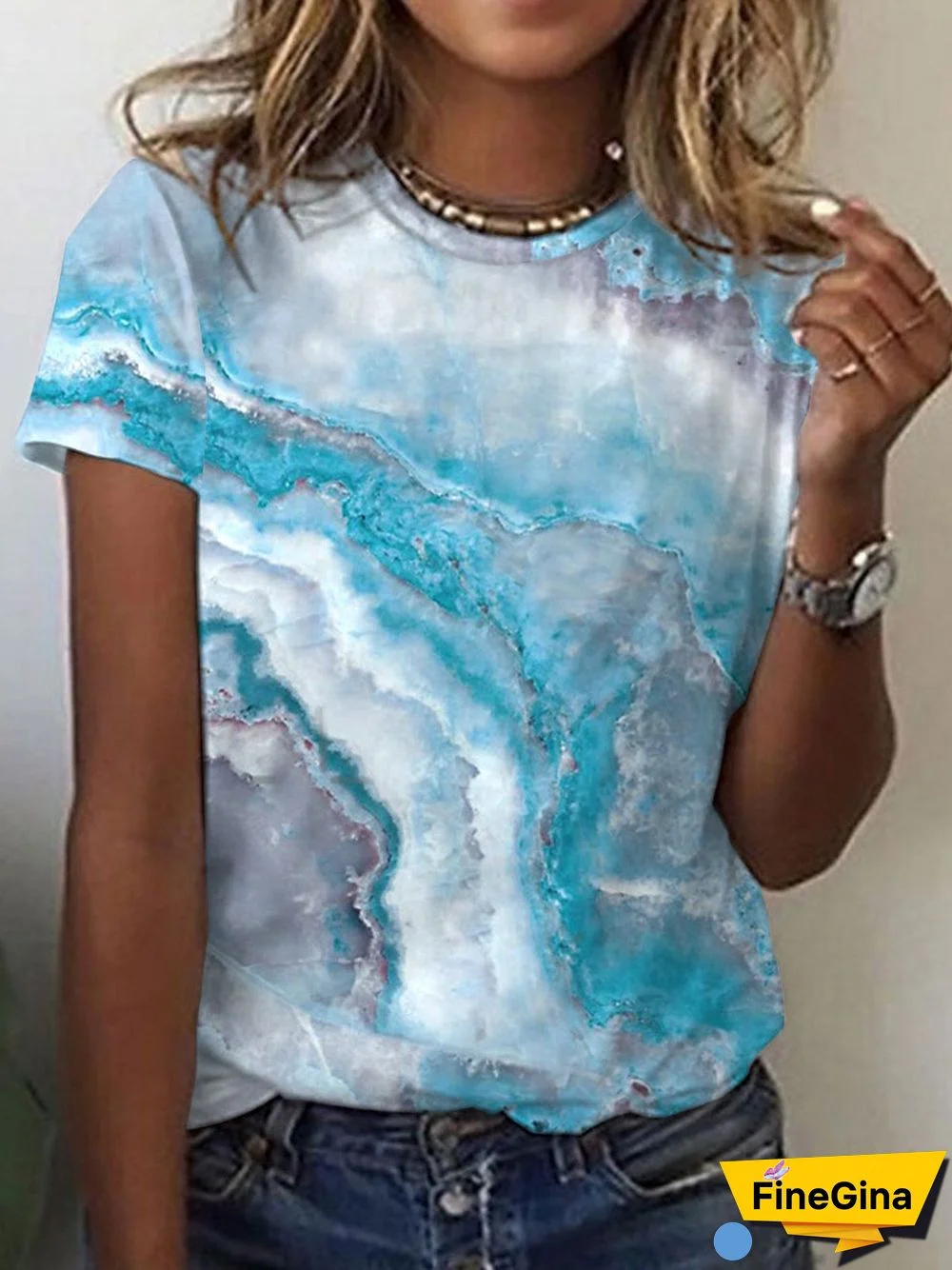 Ocean Dream Blue Marble Print Top