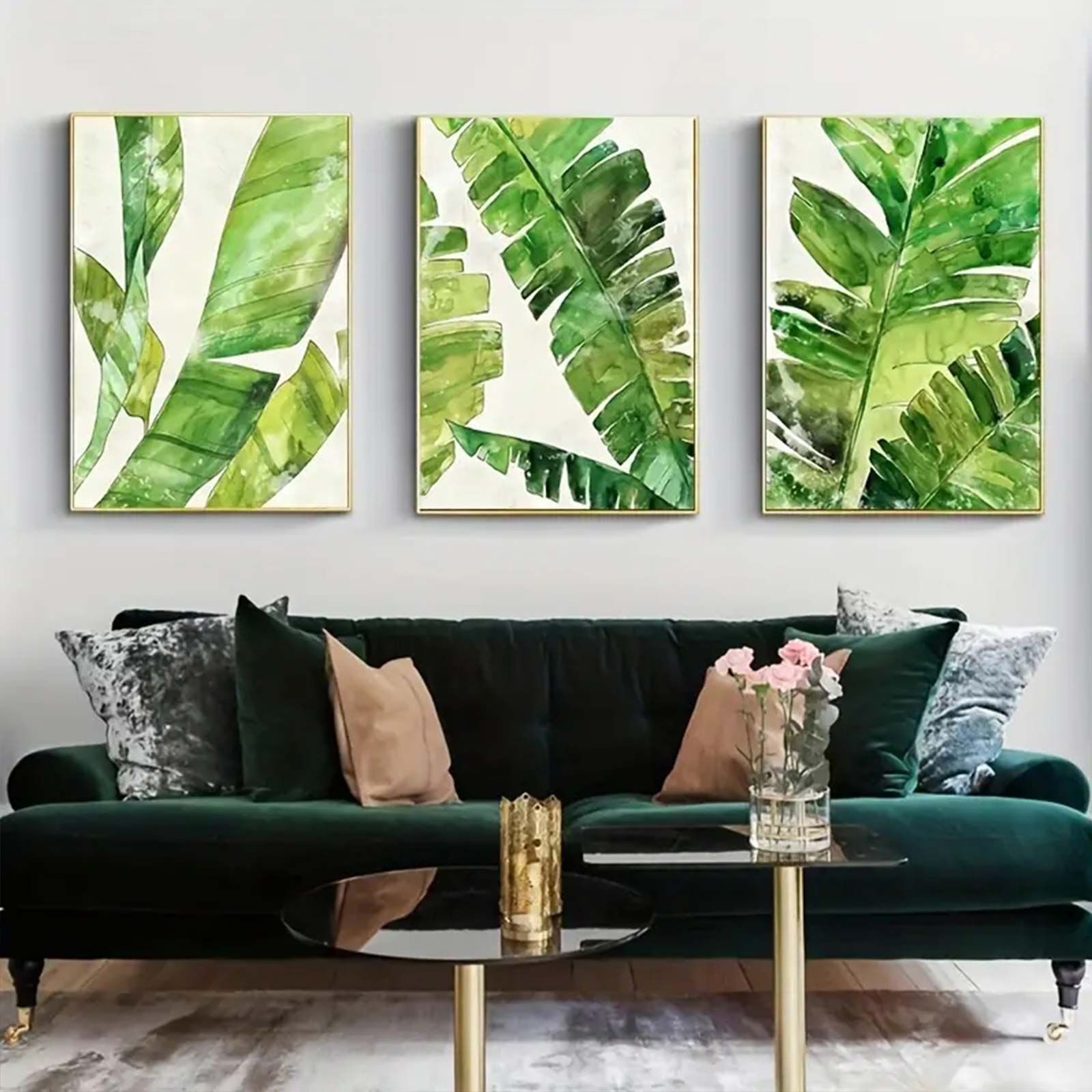 3PCS Canvas Wall Art Green Leaf Simple  Painting Bathroom  Pictures Contemporary Watercolor Decor Frameless 12×16in/30×40cm