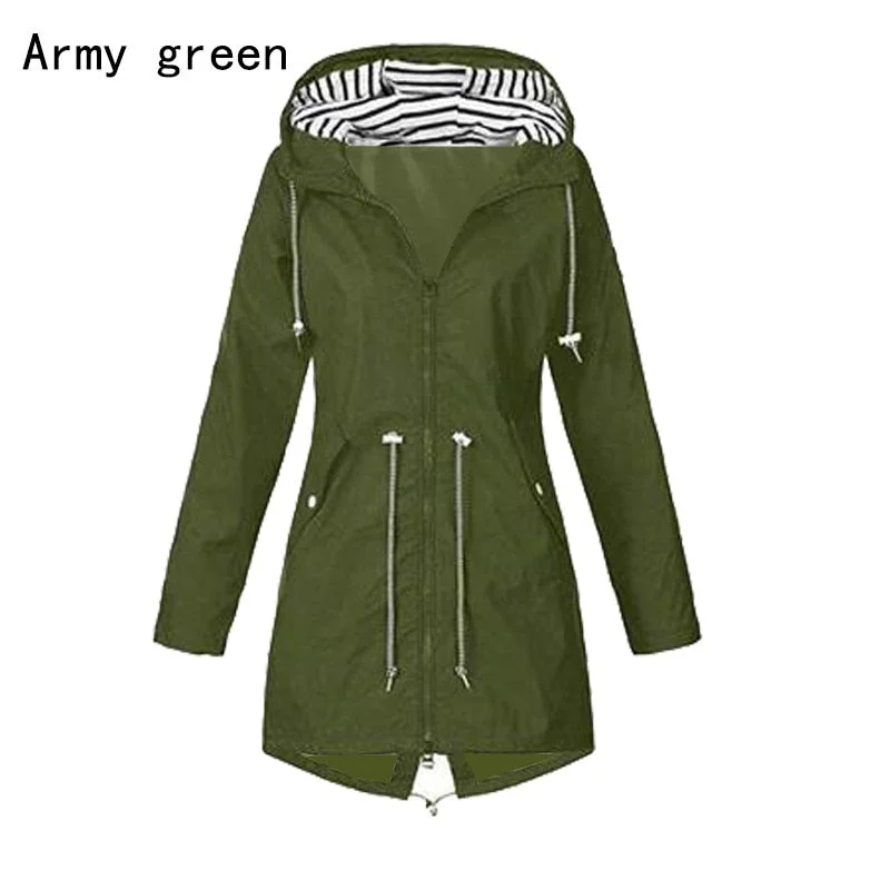 2021 Women's Long Windproof Hooded Coats Autumn Winter Trench Casual Fashion Outdoor Raincoat Waterproof Solid Camping Jackets