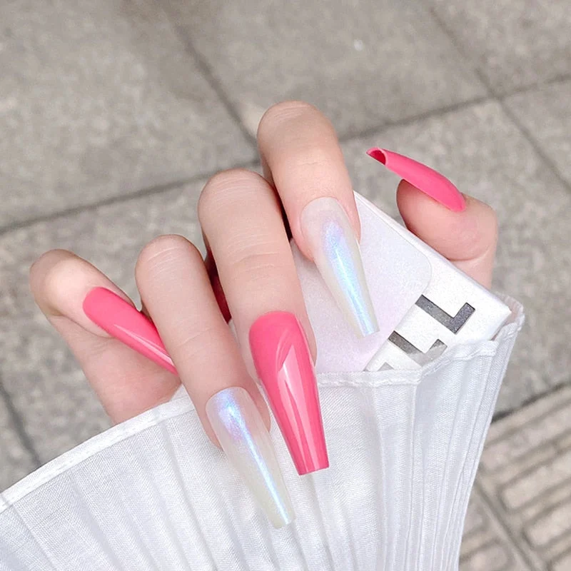 24pcs/set Acrylic Fake Nails Full Cover False Nail Art Tips 10 Sizes Fashion Designs With Nail Adhesive Sticker Coffin Nails-Nail Inspo