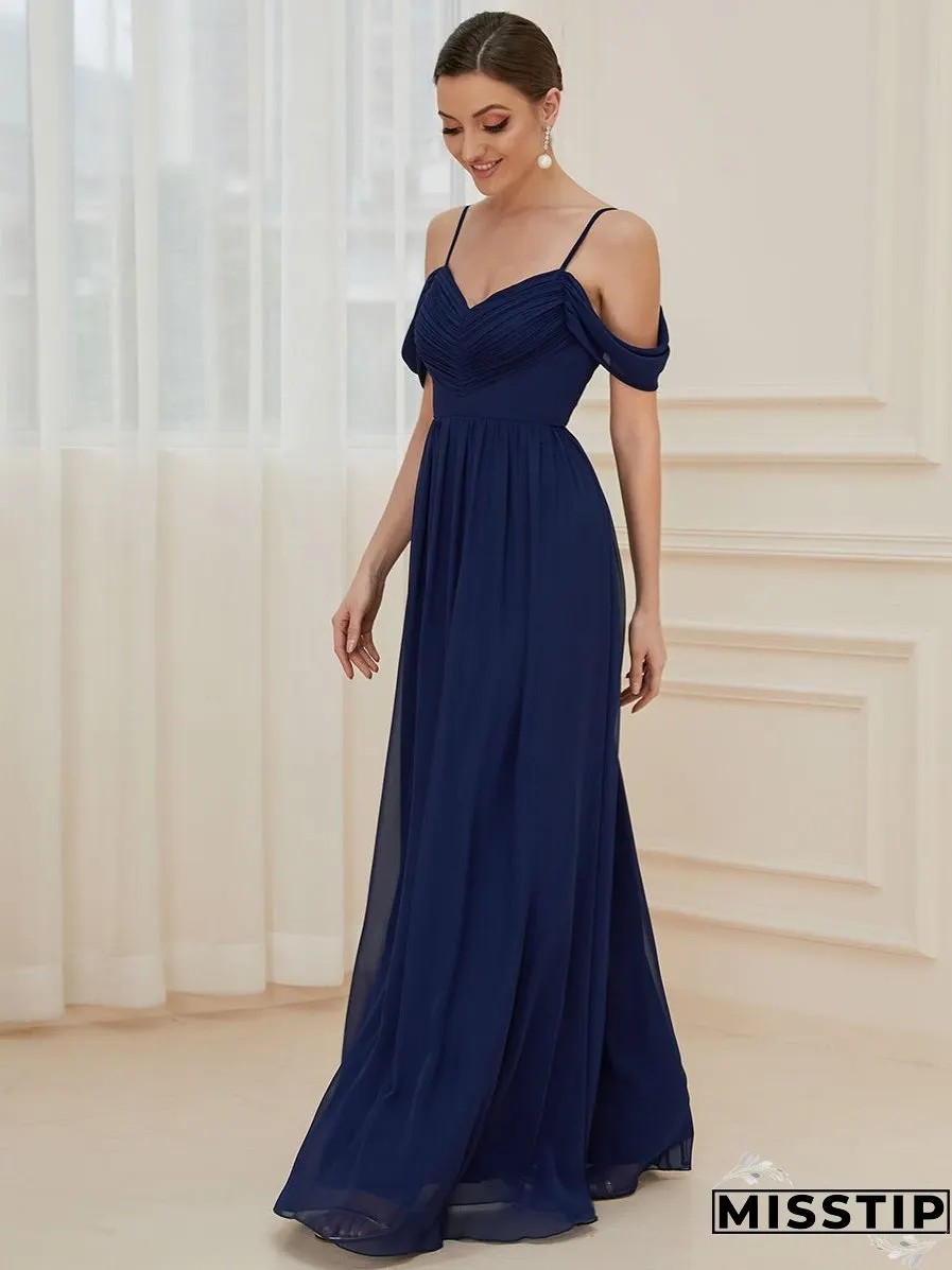 A Line Floor Length Deep V Neck Wholesale Bridesmaid Dresses