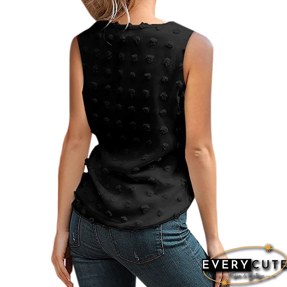 Black Chiffon Swiss Dot Textured Tank Tops