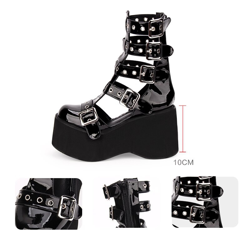 TAAFO Girl Women Punk Motorcycle Shoes Lady Ankle Boots Woman High Heels Pumps Sandals