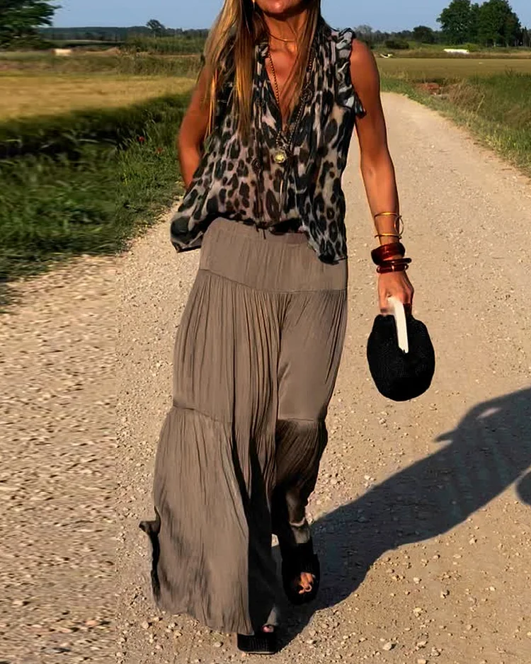 Sleeveless printed casual two-piece suit