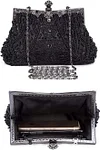 Selighting Abendtaschen Damen Vintage Clutch Tasche mit Perlen Elegant Handtasche Umh&auml;ngetasche f&uuml;r Party Hochzeit Bankett (Schwarz)