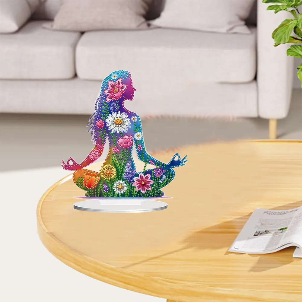 5D DIY Acrylic Special Shape Sitting Yoga Woman Diamond Painting Desktop Ornaments