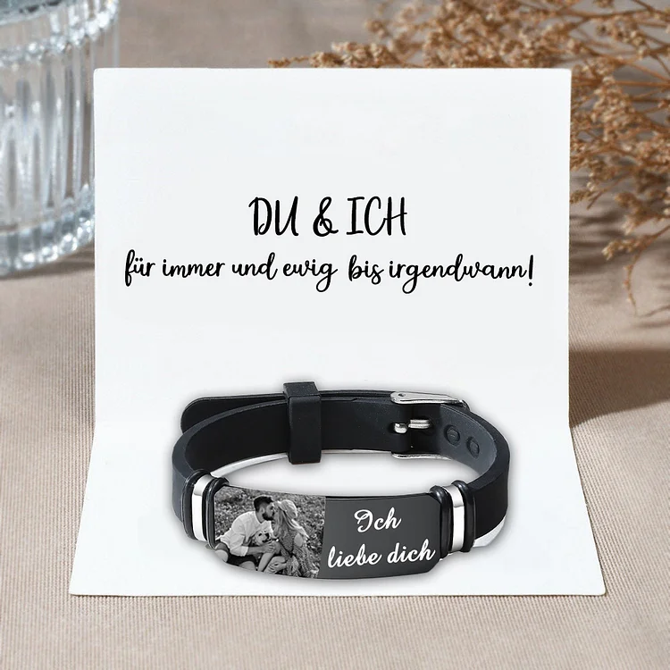 Herren Personalisiertes Foto & Text Armband-DU & ICH für immer und ewig bis irgendwann-Geschenk mit Nachrichtenkarte