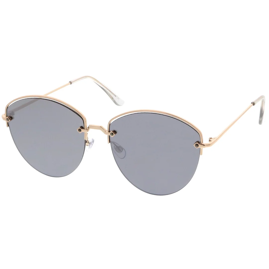 Modern Metal Nose Bridge Mirrored Flat Lens Semi-Rimless glasses 60mm