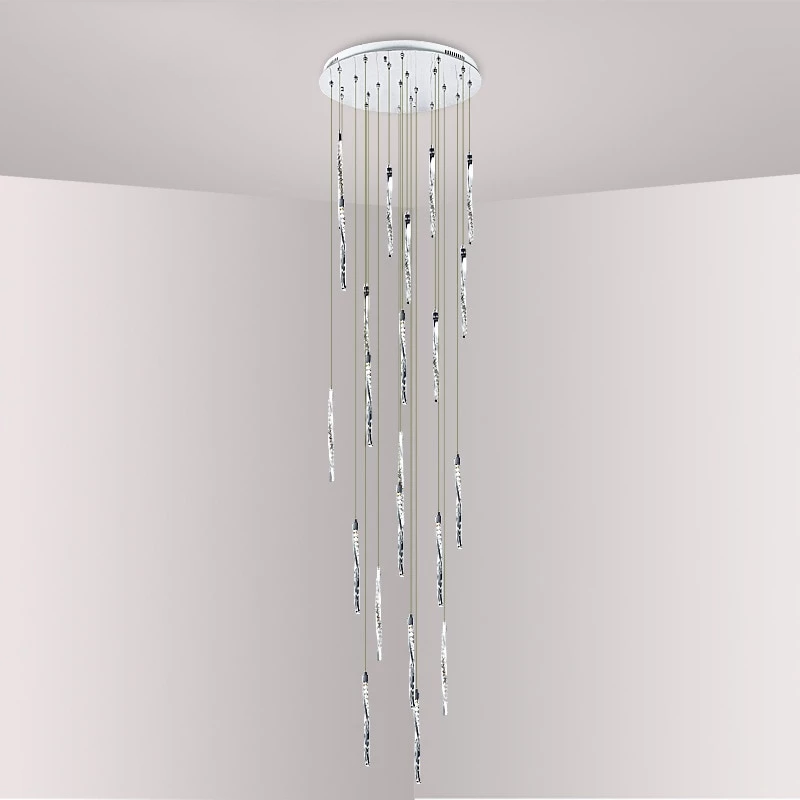 Modern Aluminum Spiral LED Crystal Pendant Light For Living Room Hotel Restaurant Lustre Led Long Stair Light Plafondlamp