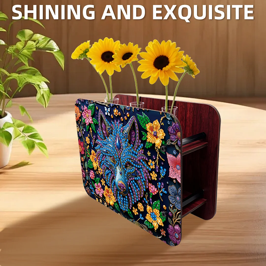 Gem Wolf DIY Diamond Painting Wooden Tube Vase for Adults Gift Idea Home Decor