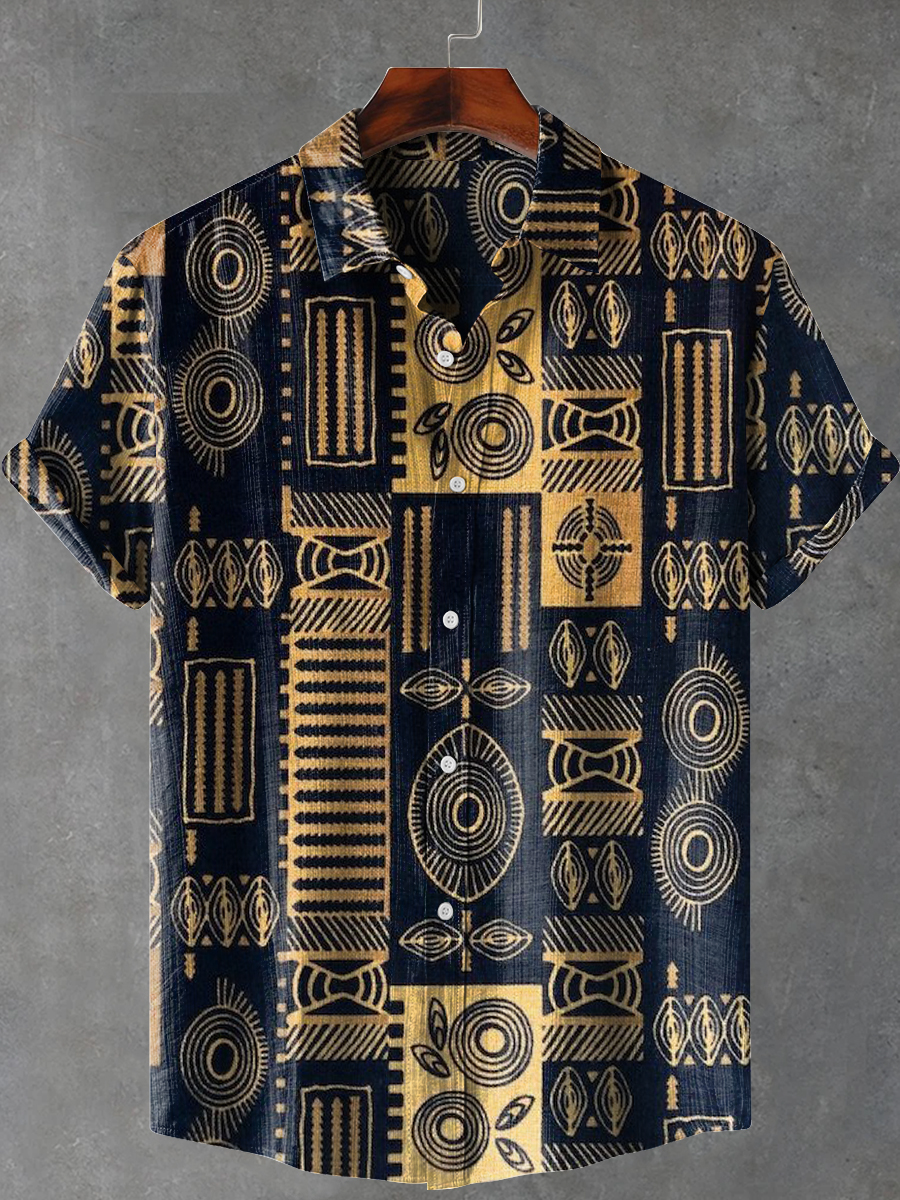 Africa Tribal Ethnic Stripes Art Print Casual 100% Cotton Shirt
