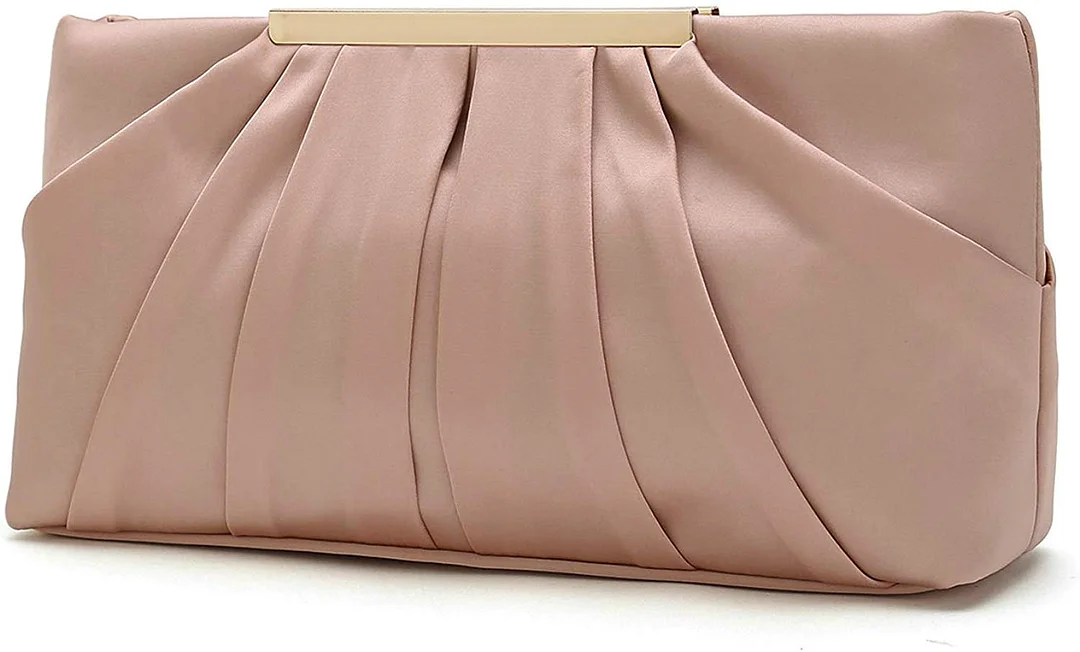 womens Clutch Evening Bag Elegant Pleated Satin Formal Handbag Simple Classy Purse
