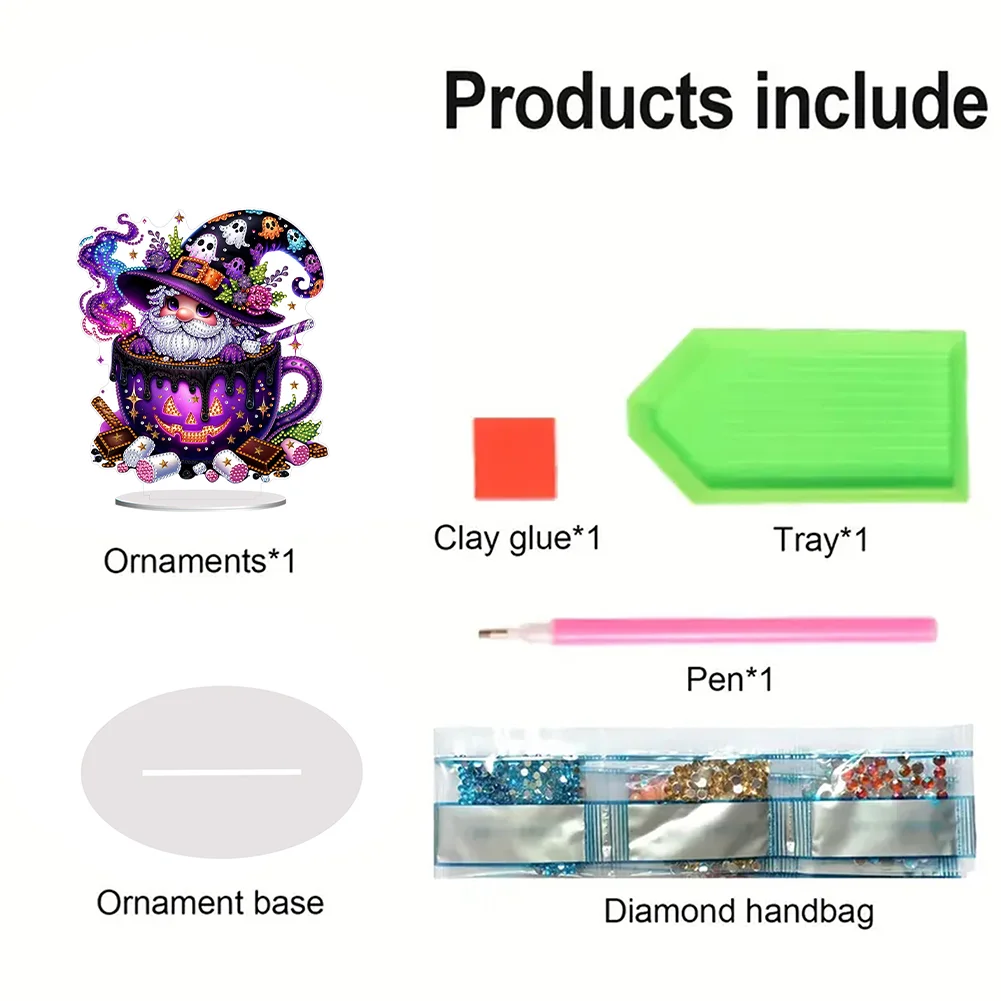 DIY Halloween Gnome Acrylic Special Shaped Table Top Diamond Painting Ornament Kits