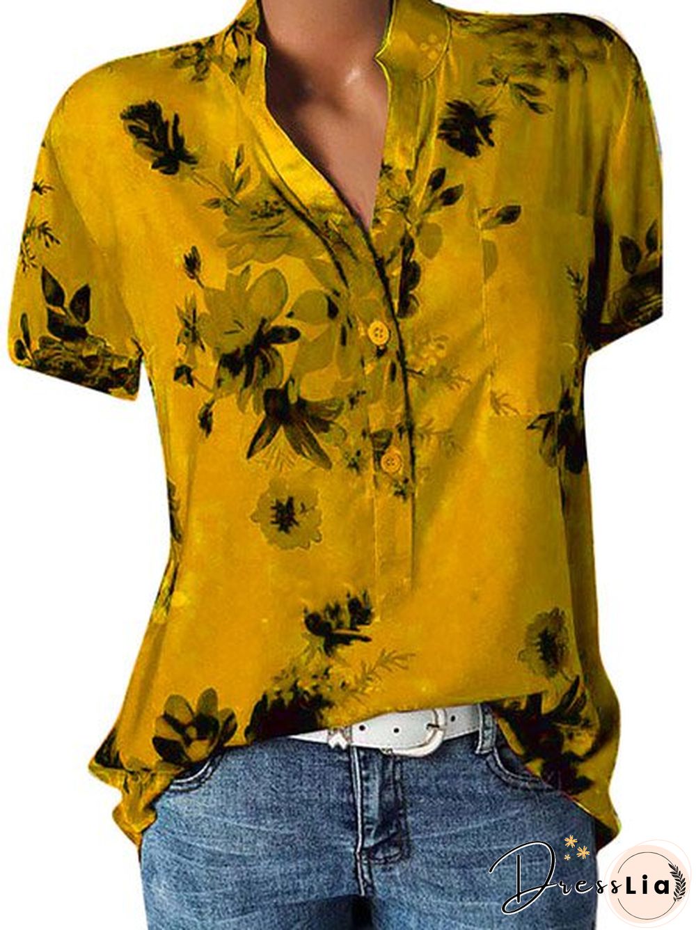 Women Floral Plus Size Short Sleeve Casual Summer Blouses
