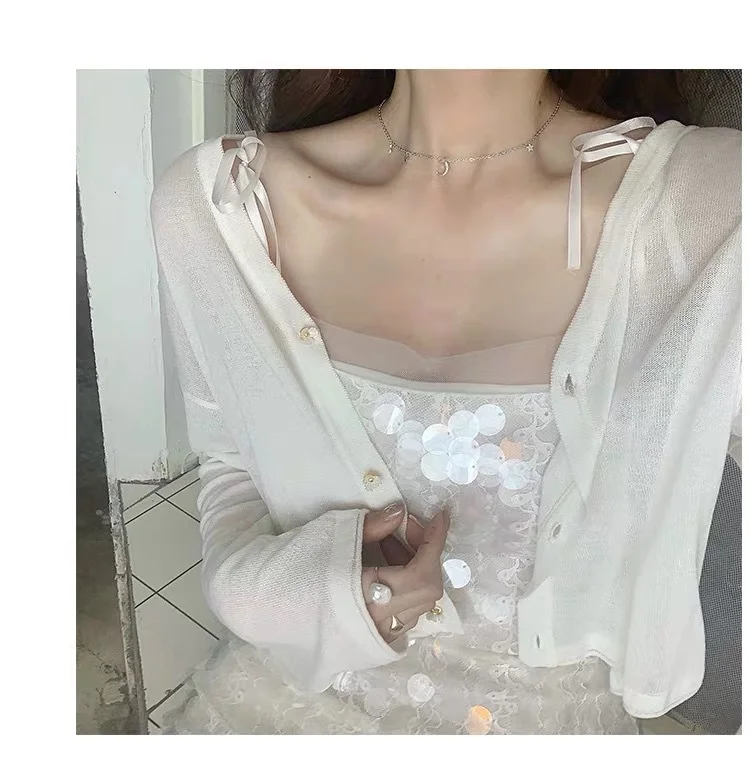Uveng Uveng Summer New Temperament Sexy Sunscreen Thin Outer Short Ice Silk Knitted Cardigan Coat Woman