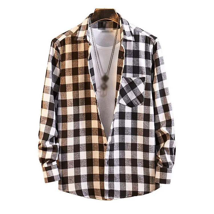 Men's Casual Flannel Plaid Lapel Long Sleeve Shirt