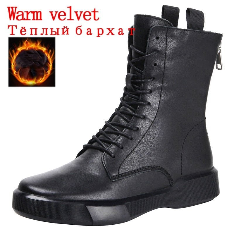 CXJYWMJL Genuine Leather Women Martin Boots Autumn Retro Booties Ladies Winter Shoes Back Zipper Fashion Motorcycle Ankle Boots