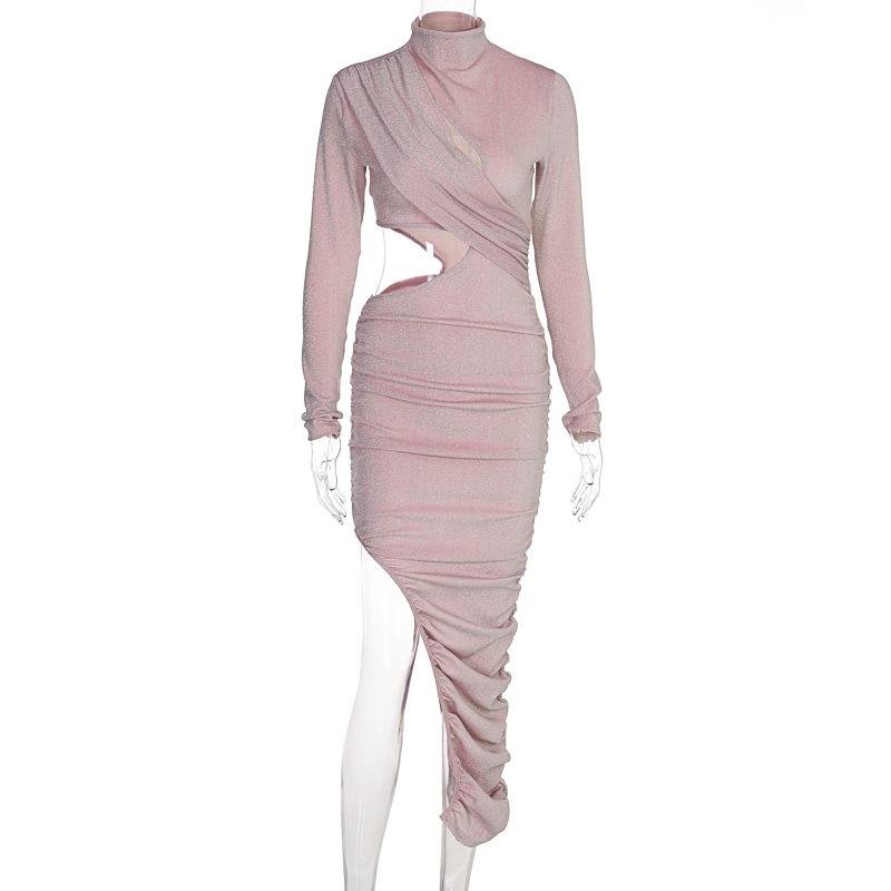 Sexy hollow pleated slim irregular evening dress-zachics