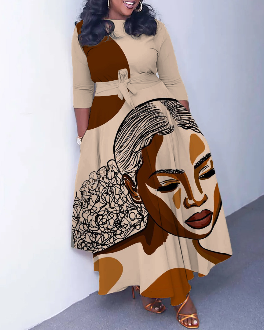 Elegant Girl Long Sleeve Pockets Maxi Dress