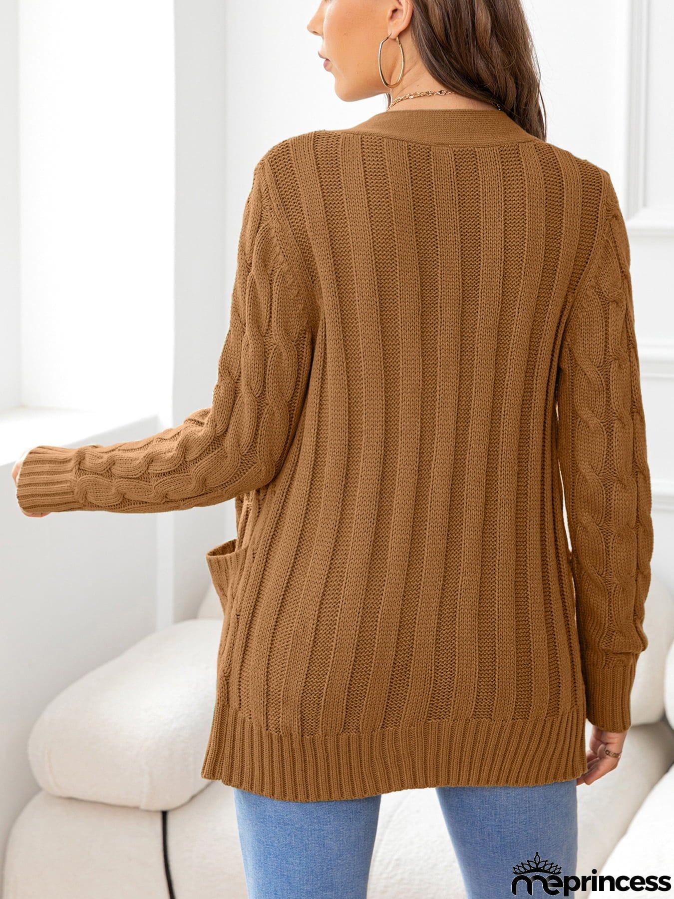 Button Down Cable-Knit Cardigan