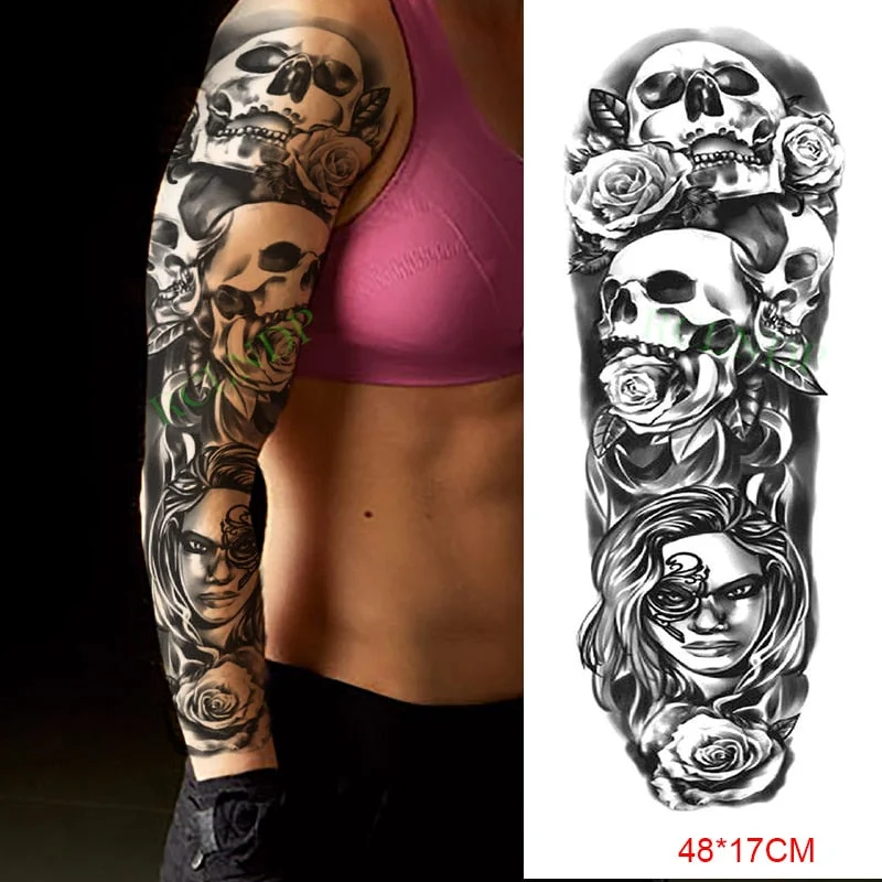 Waterproof Temporary Tattoo Sticker Anubis Ancient Egypt Dog Roma Clock Eye Full Arm Fake Tatto Flash Tatoo Sleeve for Men Women