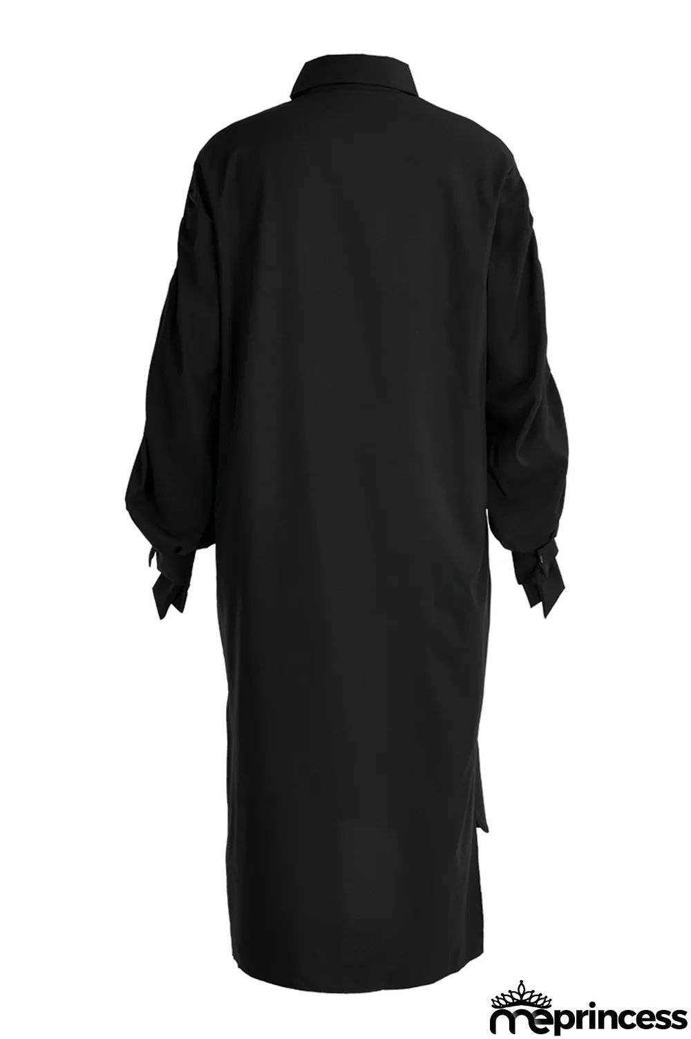 White Fashion Casual Solid Slit Turndown Collar Long Sleeve Shirt Dress