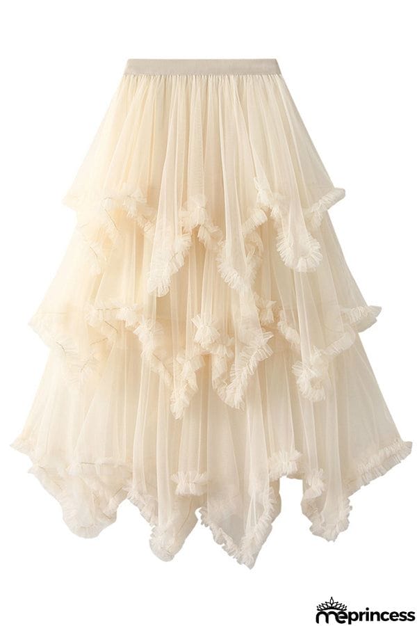 Cake skirt mid-length high waist big swing fluffy fairy gauze dress long skirt