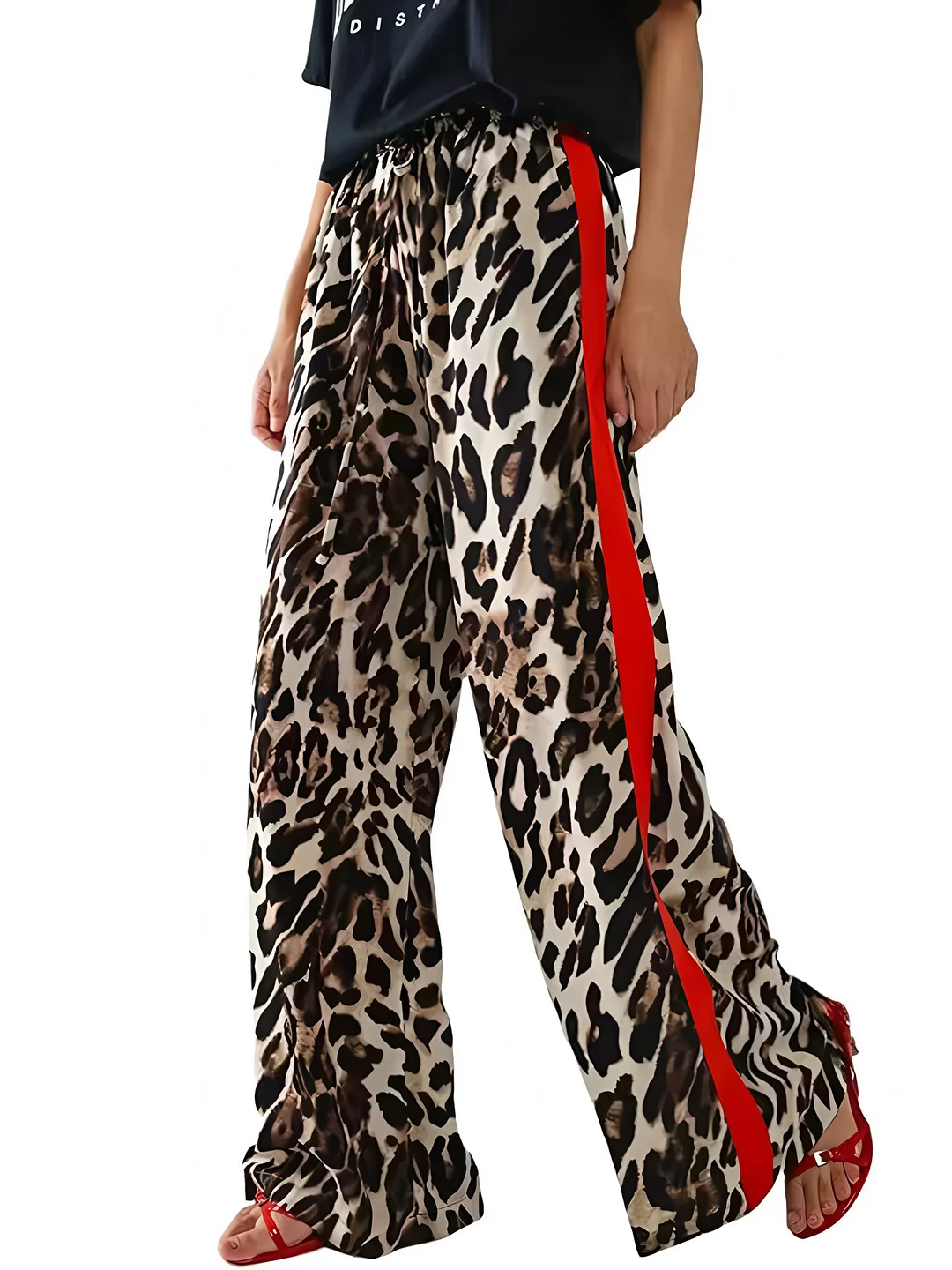 Athvotar Athvotar Spring And Autumn Women's Net Red With The Same Leopard Print Splicing Temperament Loose-Legged Trousers