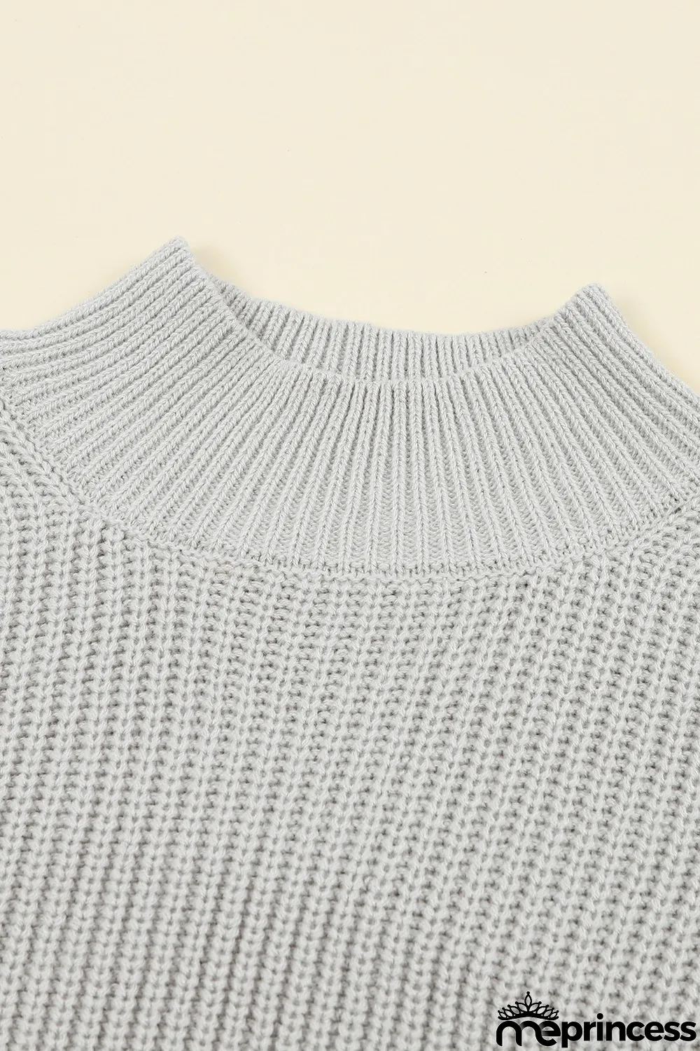 Gray High Neck Drop Shoulder Plain Sweater
