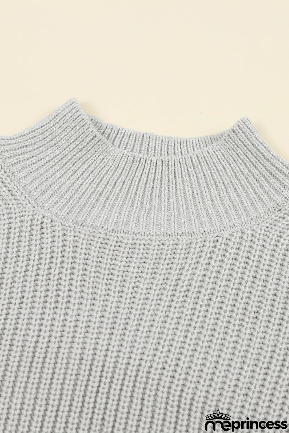 Gray High Neck Drop Shoulder Plain Sweater