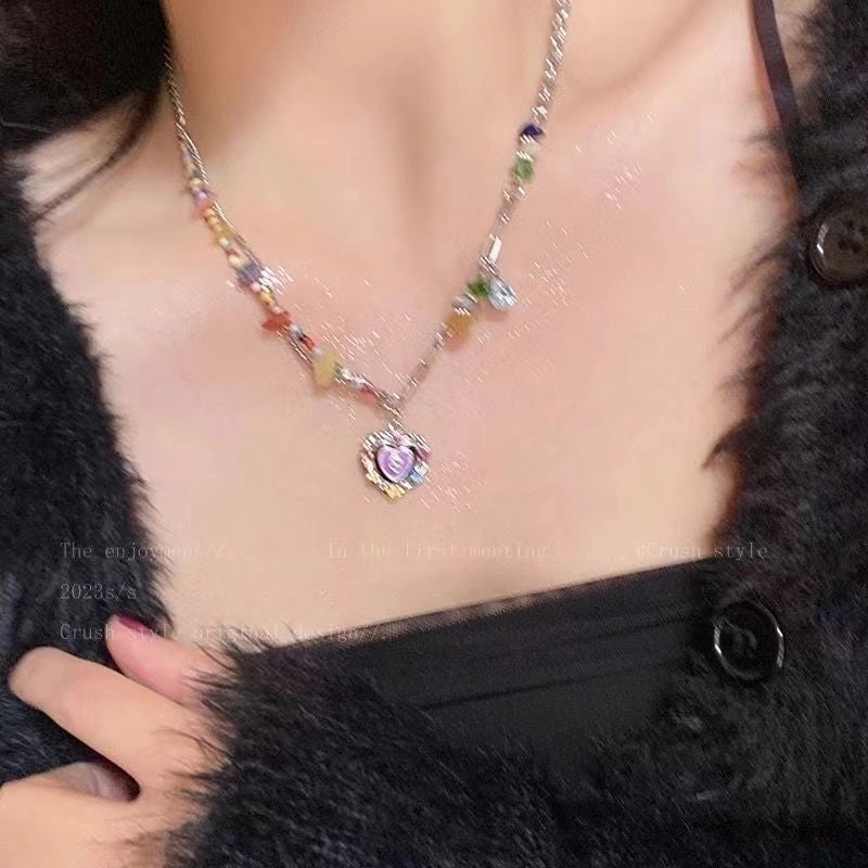 Lady Sweet Heart Shape Flower Fish Tail Imitation Pearl Alloy Inlay Rhinestones Women's Necklace4