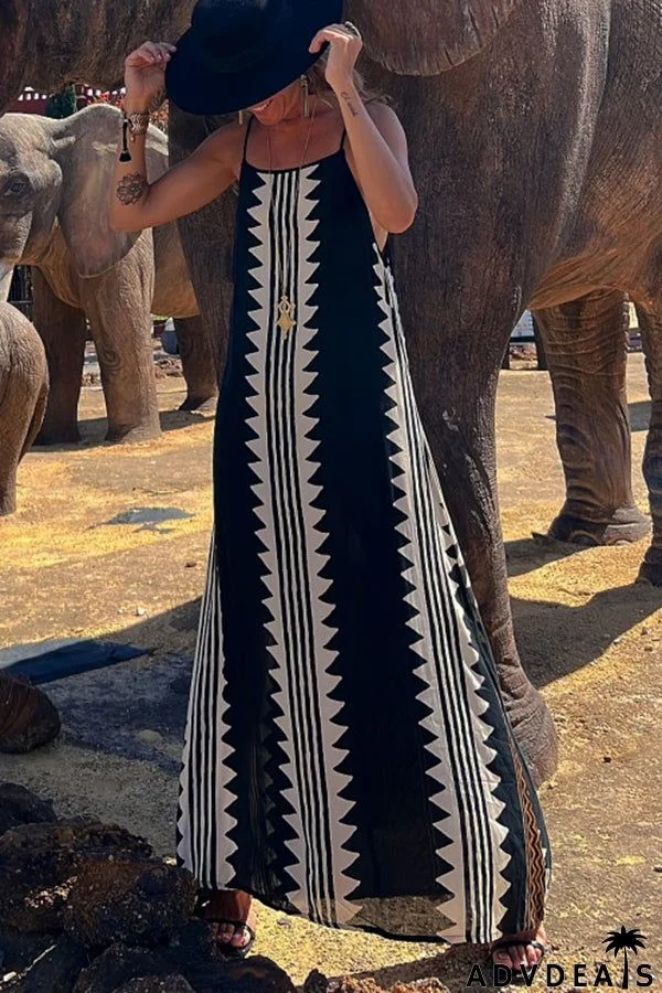 Take A Trip Ethnic Print Backless A-line Maxi Dress