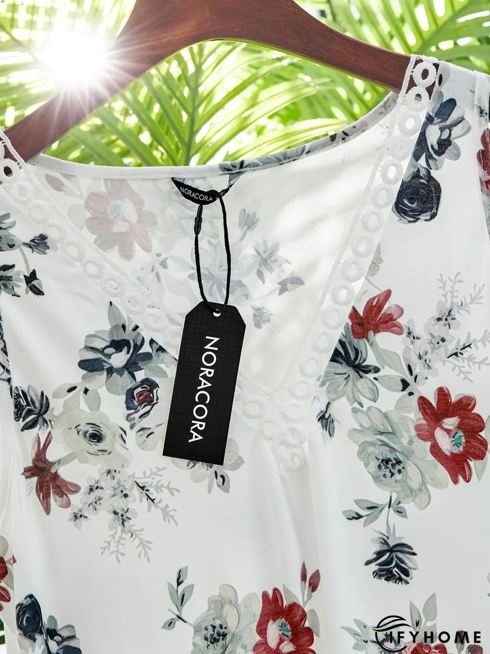 Floral Sleeveless V neck Casual Knit Tunic Tank | IFYHOME