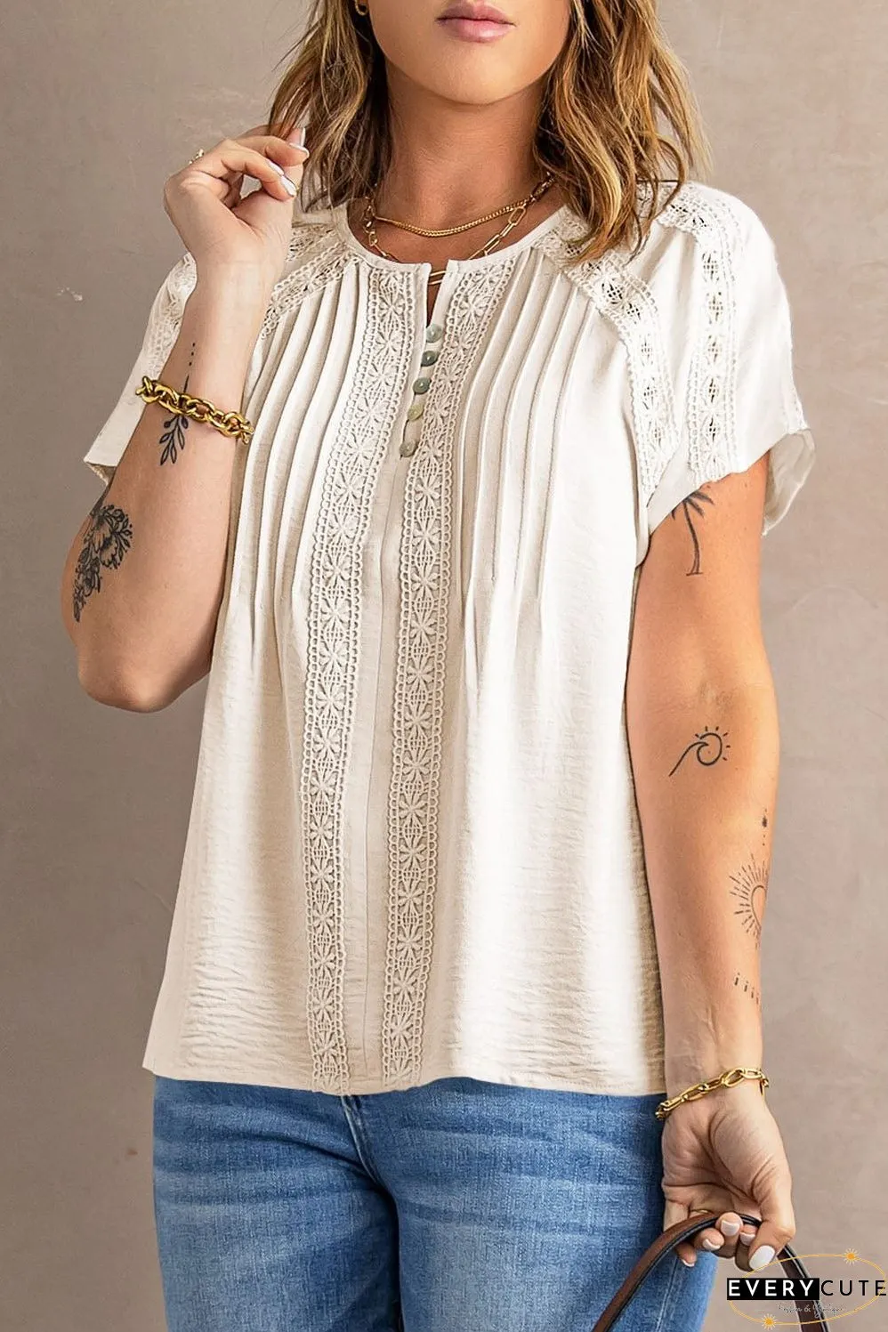 White Eyelet Jumpsuit with Pockets