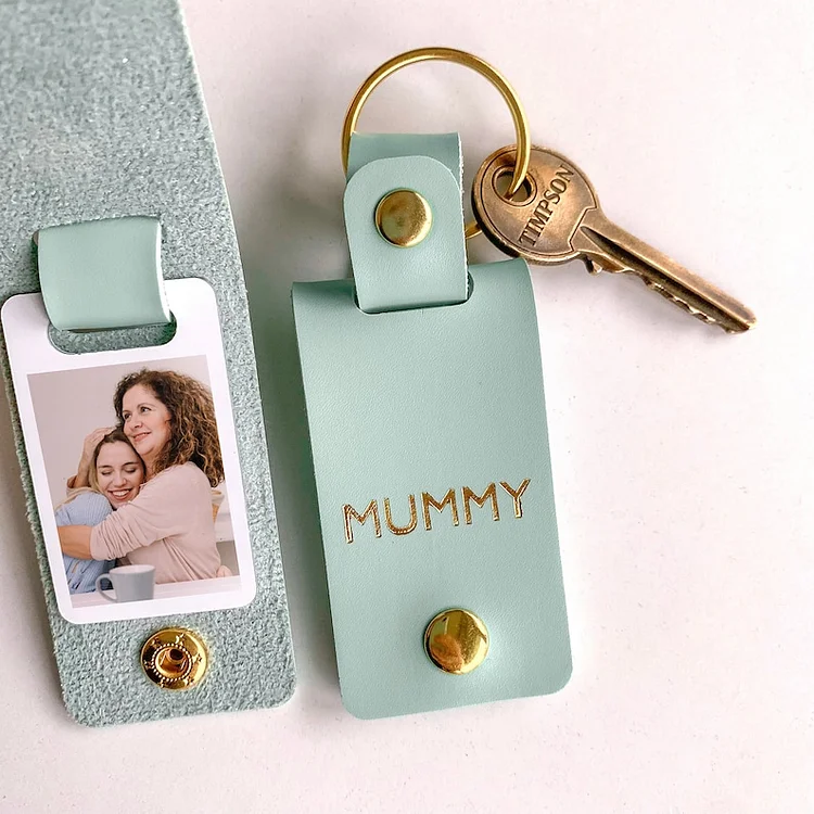 Personalized Mummy Photo Keyring, Leather Custom Photo and Nickname Keychain, Mother's Day Gift
